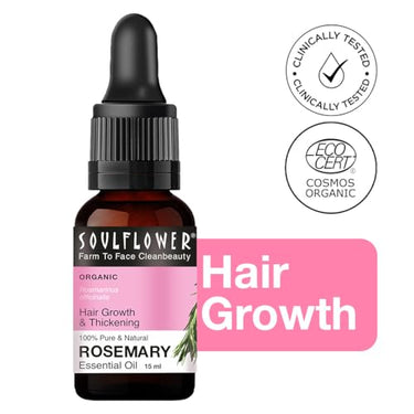 Soulflower Rosemary Essential Oil for Hair Growth, Hair Fall Control and Nourishment, Skin Care | Clinically Tested & Ecocert Certified Organic 100% Pure, Natural, Undiluted | 15ml